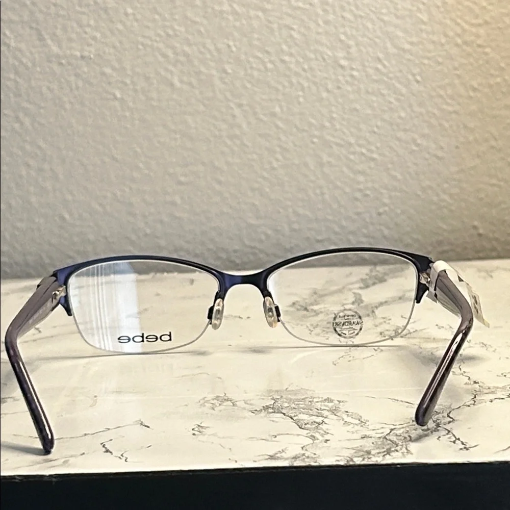Bebe BB5151 Plum Semi-Rimless Eyeglasses Swarovski Crystals NWT